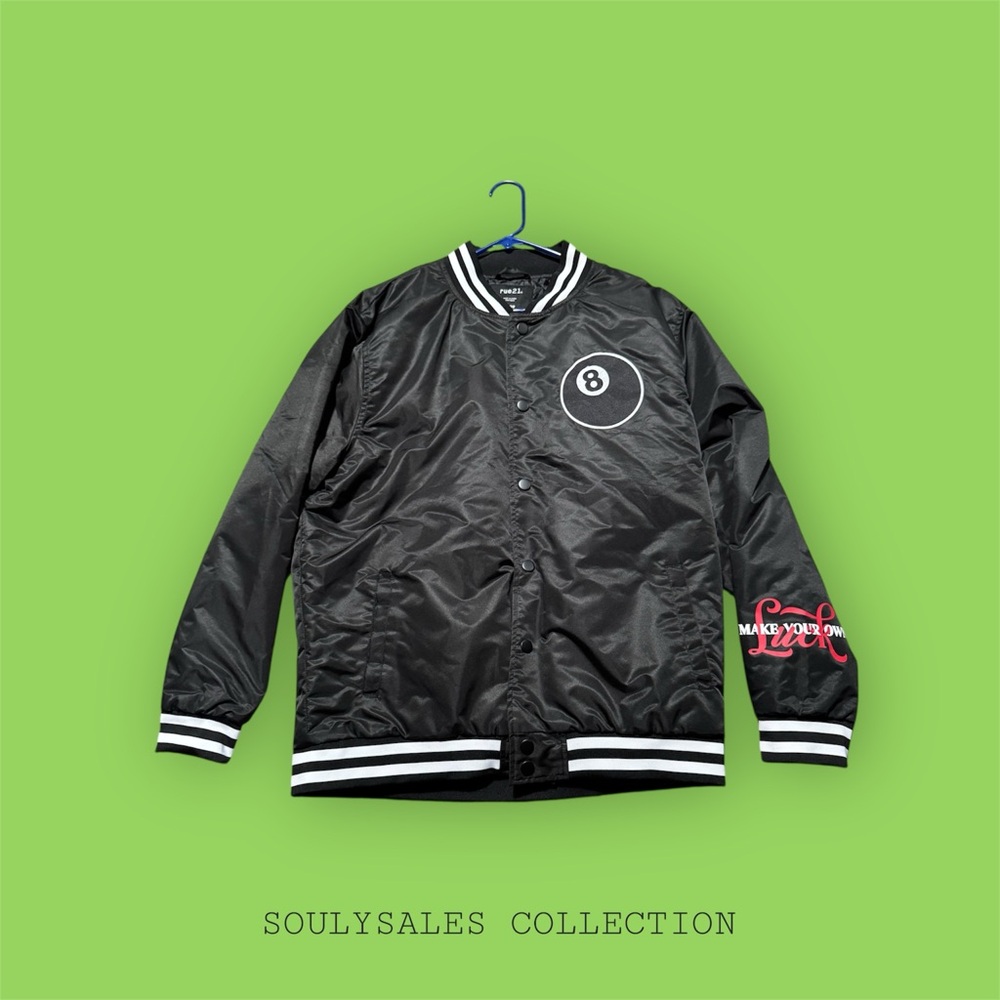 Rue21 Black Large Varsity 8 Ball Bomber Jacket